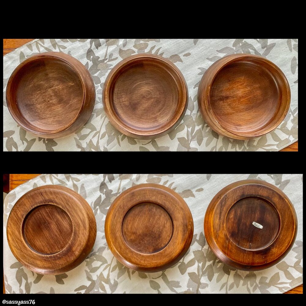 ⭐️HP⭐️VTG▪️ 70's 80's Boho Rustic Set of ASIAN WOOD Serving Bowl Spoon & 7 Bowls - Picture 6 of 10